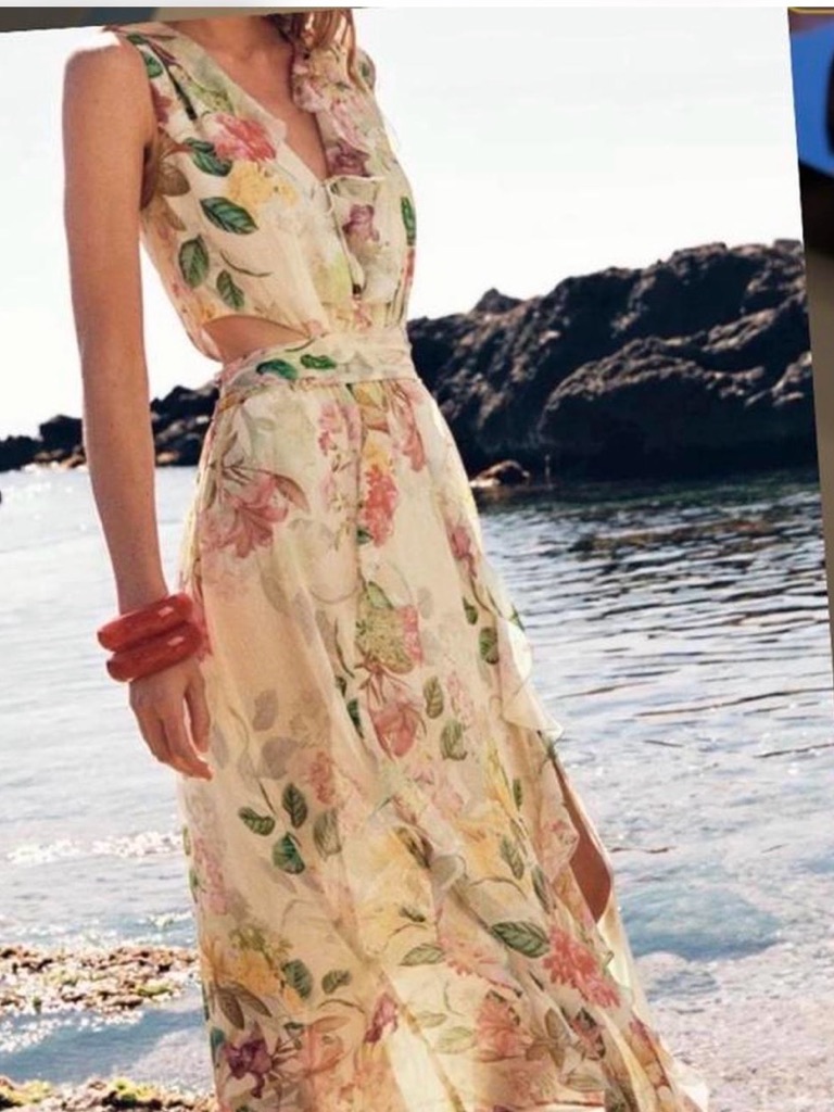 Bloggers Favorite Nwt Zara Cream Floral Midi Dress With Cutout Waist